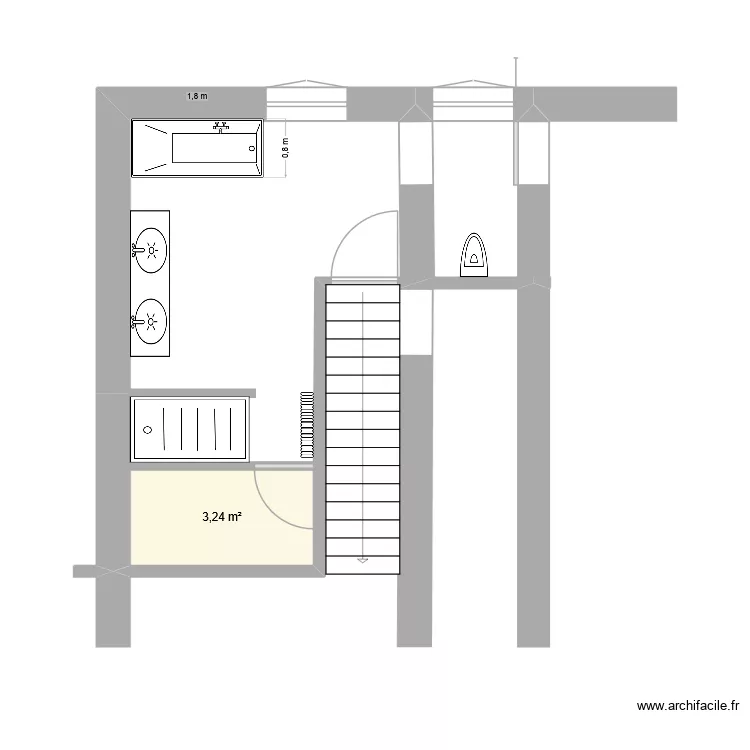 sdb toilette fin. Plan de 1 et 3 m² sdb toilette fin. Plan de 1 et 3 m²