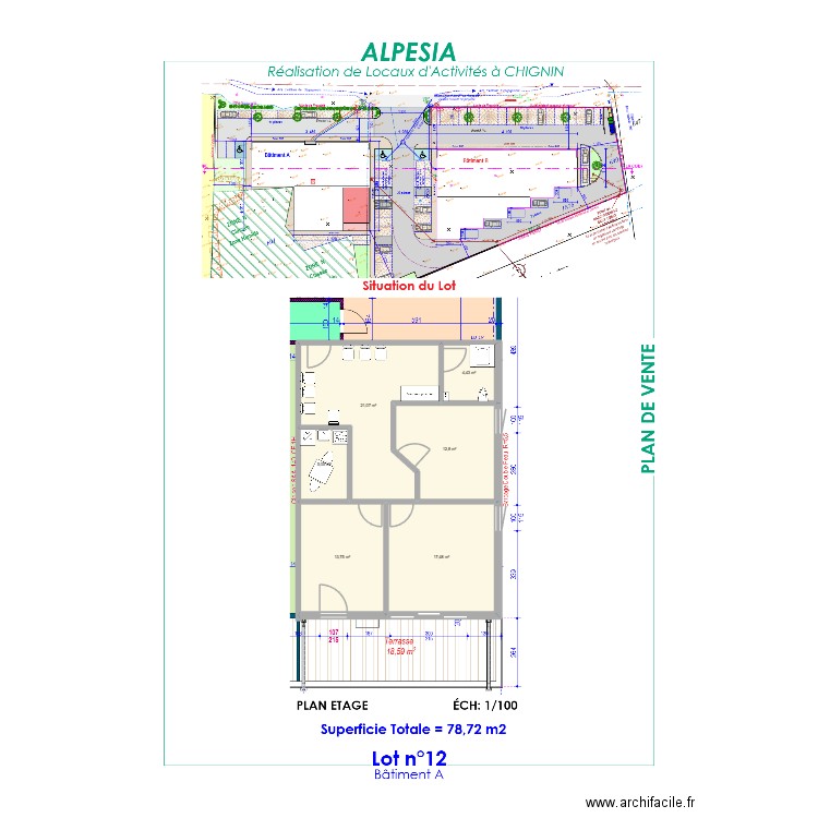 base plan grand cab. Plan de 6 pièces et 75 m2