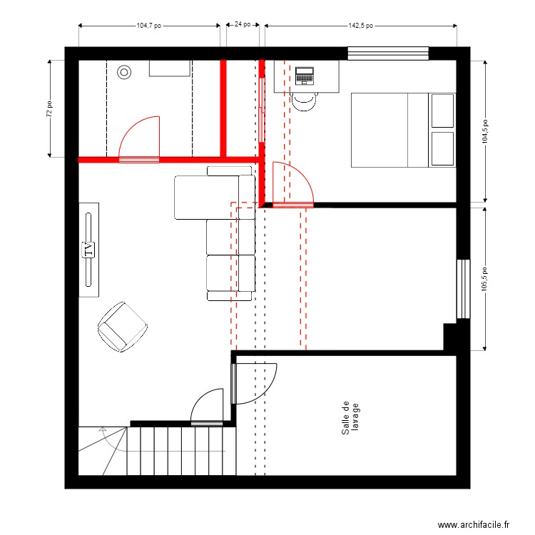 daigle s-sol2. Plan de 1 pièce et 55 m2