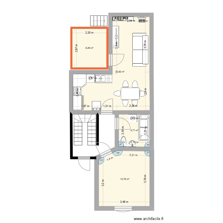 Maison vitry. Plan de 4 pièces et 47 m2