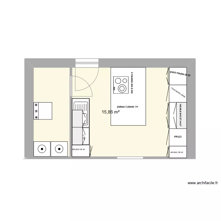 CUISINE. Plan de 1  et 16 m²
