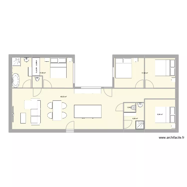 maison caca. Plan de 6  et 99 m²