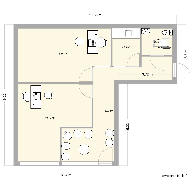 plan local. Plan de 5 pièces et 63 m2