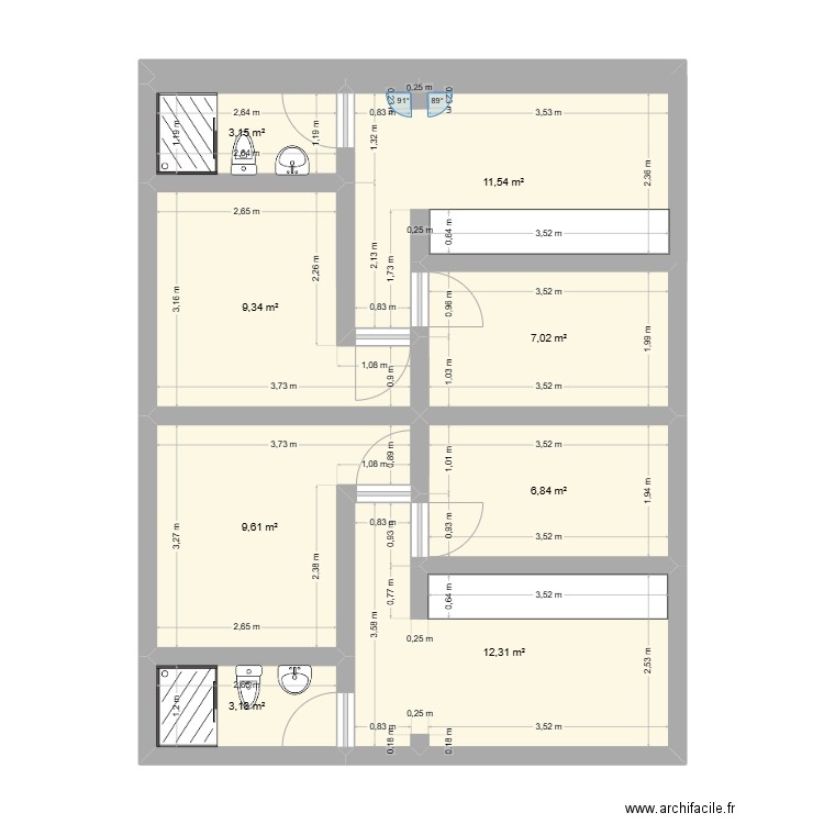 location. Plan de 8 pièces et 63 m2
