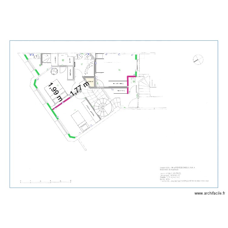 Elect Bas ZOLA escalier rond 2. Plan de 1 pièce et 1 m2