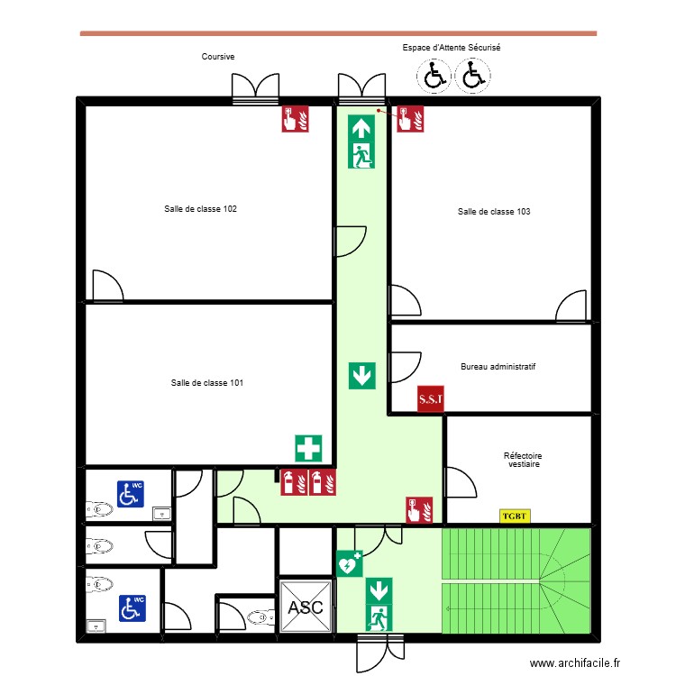 Centre Culturel Vitrolles 1et etage. Plan de 15 pièces et 229 m2