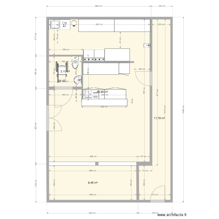 pacifique bar janvier 2024. Plan de 4 pièces et 65 m2