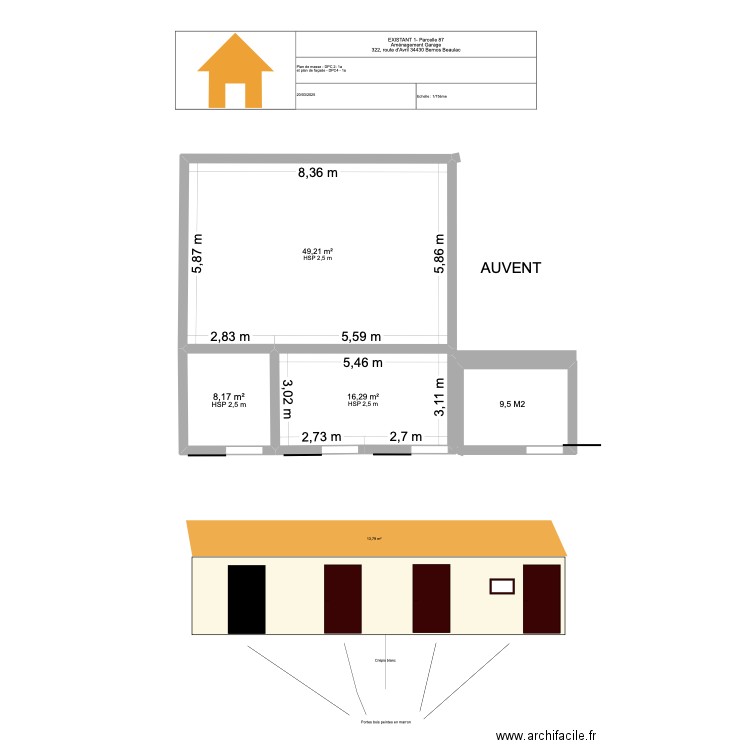 plan box avant travaux. Plan de 3 pièces et 74 m2