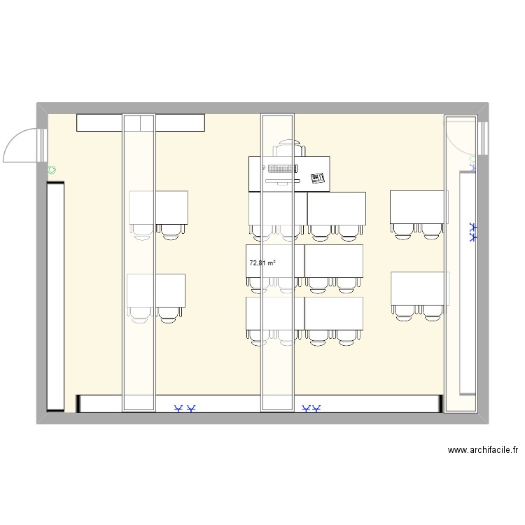 Classe. Plan de 1 pièce et 73 m2