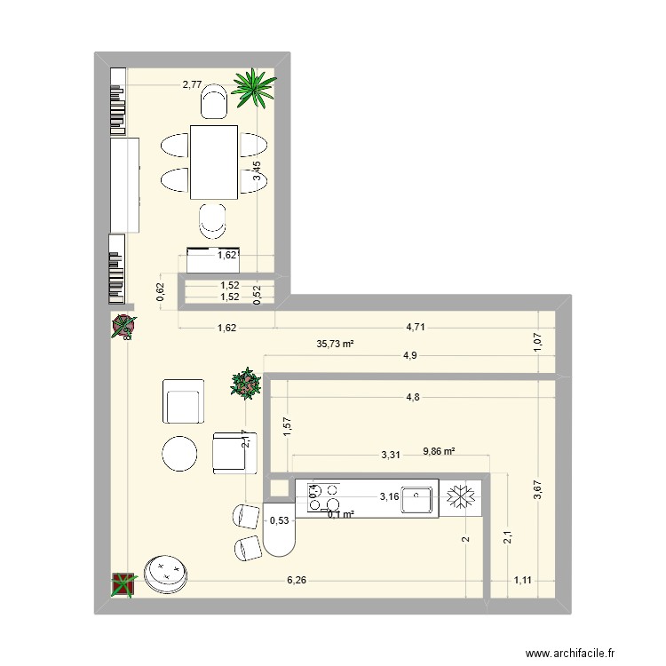 marseille. Plan de 3 pièces et 46 m2