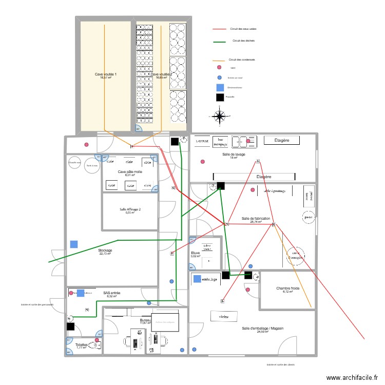 Plan Fromagerie aménagé PMS 2025. Plan de 13 pièces et 170 m2