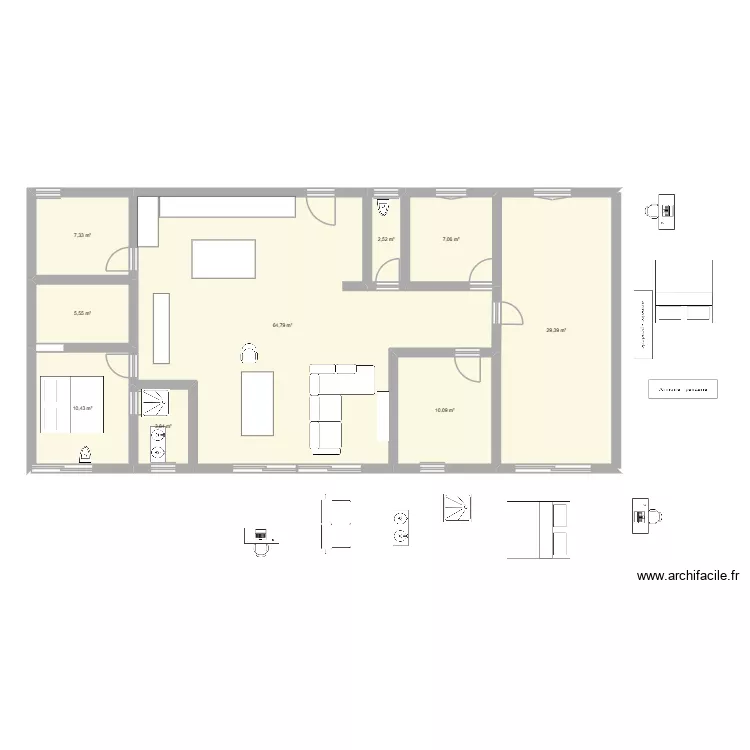 rectangle. Plan de 9  et 141 m²