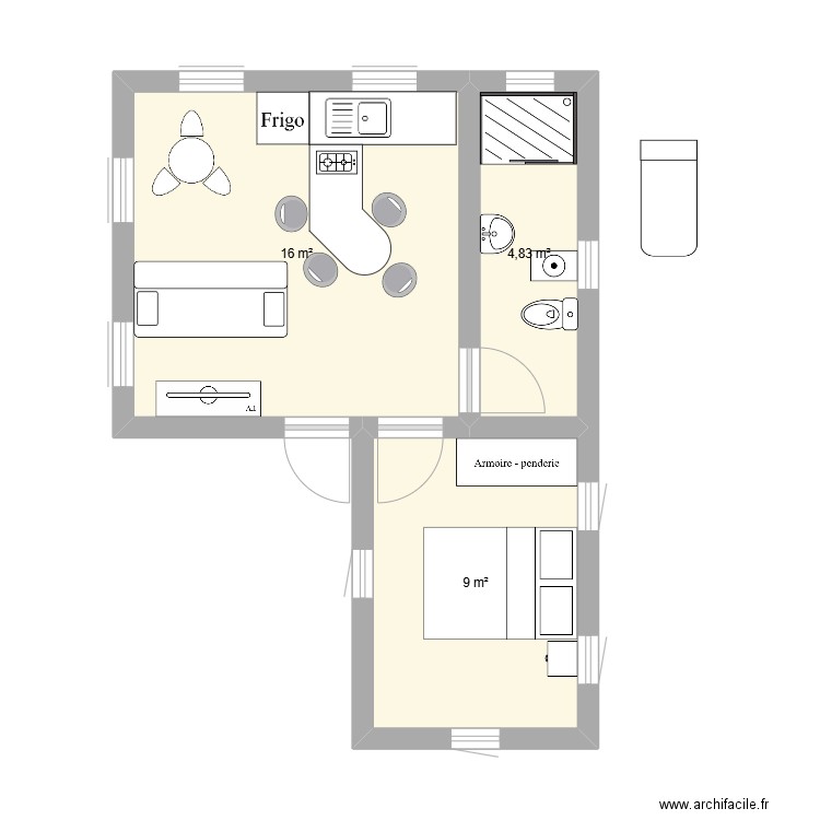 Plan polo. Plan de 3 pièces et 30 m2