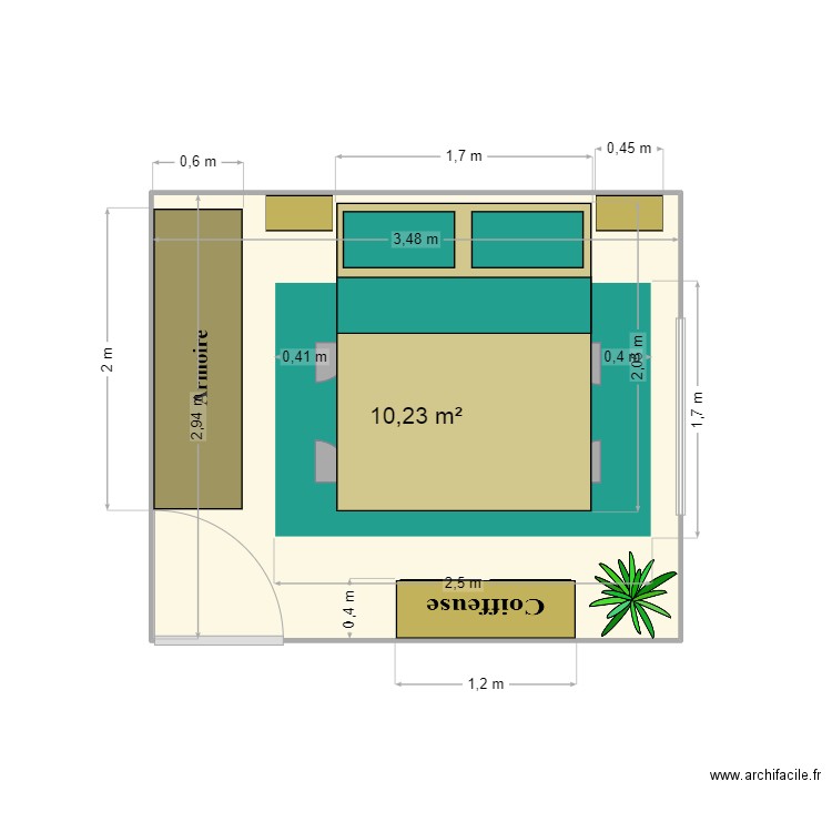 chambre à coucher. Plan de 1 pièce et 10 m2