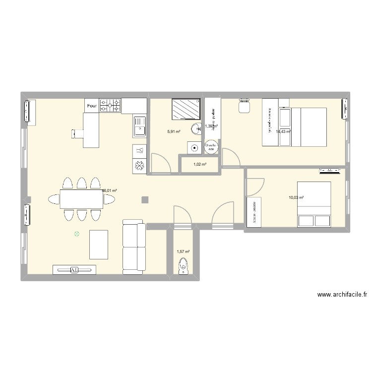 louis blanc détaillé. Plan de 7 pièces et 80 m2