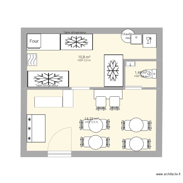 Plan du resto La Cantina modifier. Plan de 3 pièces et 27 m2