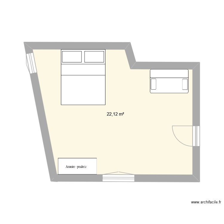 Etage chambre 65 Jacques Auxerre. Plan de 1 pièce et 22 m2