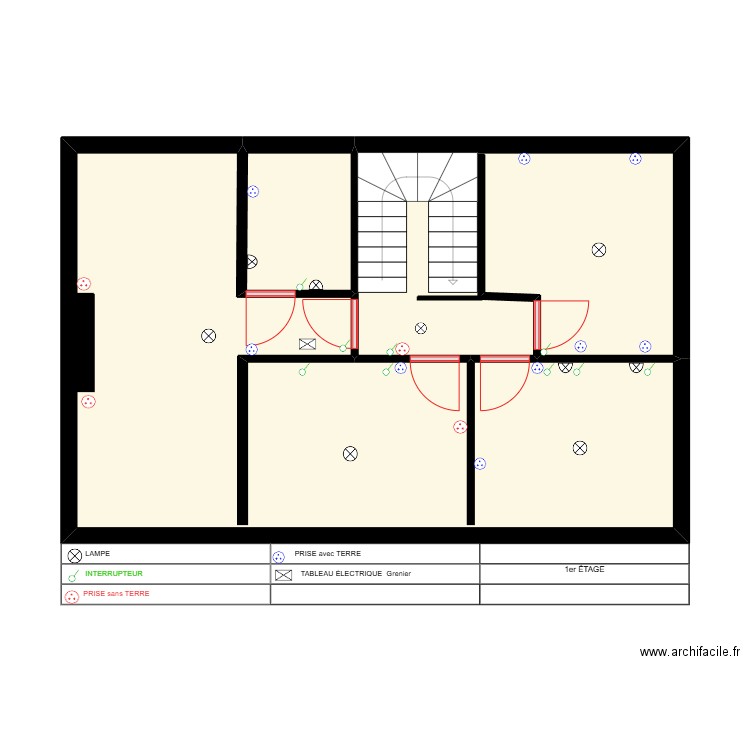 PLAN ÉLECTRIQUE 1er ÉTAGE MICHEL  ACTUEL. Plan de 3 pièces et 57 m2
