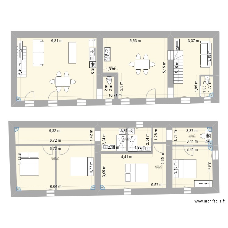 LOCATION LONGERE. Plan de 5 pièces et 161 m2
