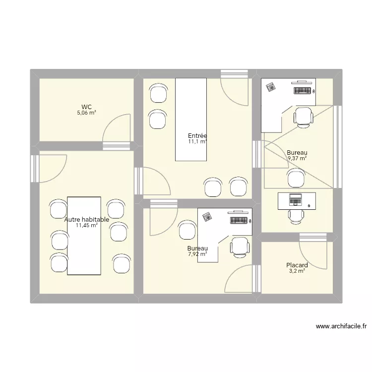 Bureaux. Plan de 6  et 48 m²