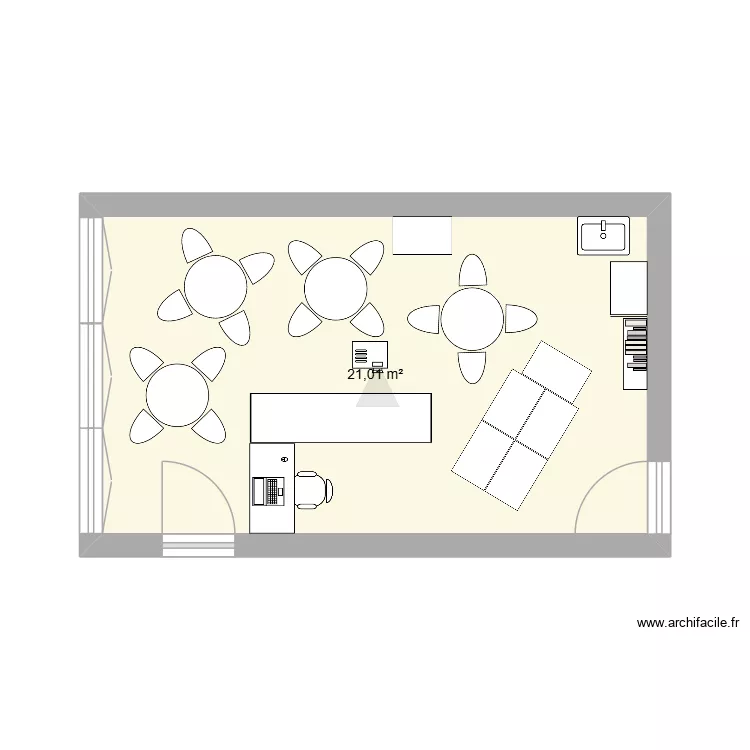 salle. Plan de 1  et 21 m²
