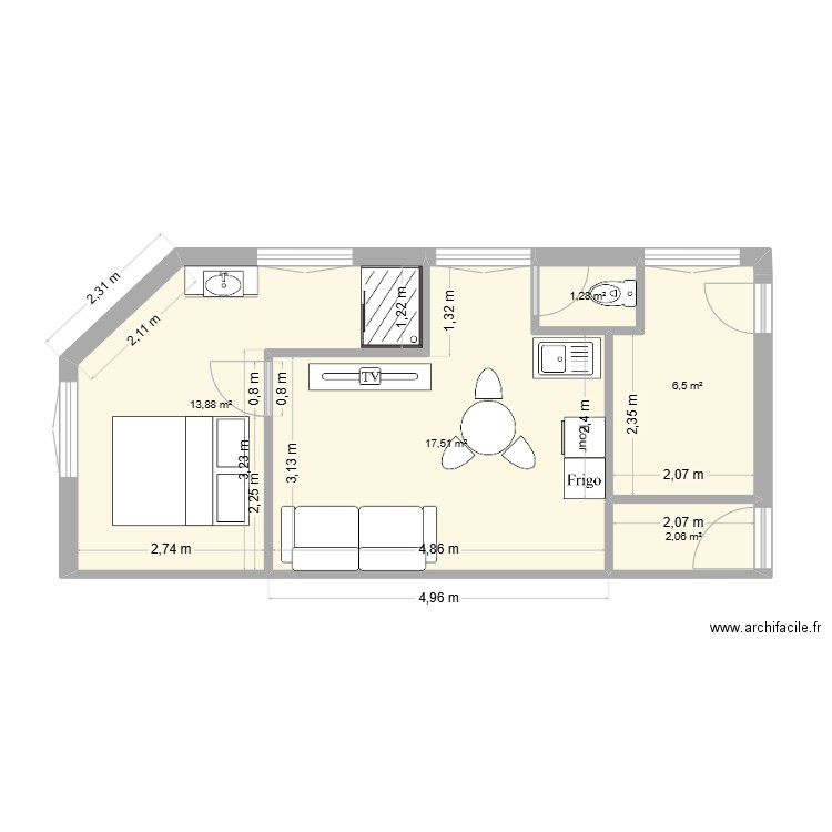 laragne21. Plan de 5 pièces et 41 m2