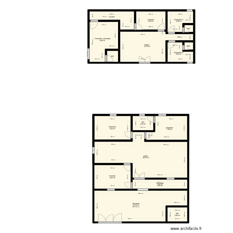 2 chambre salon 2 douche Z. Plan de 17 pièces et 128 m2