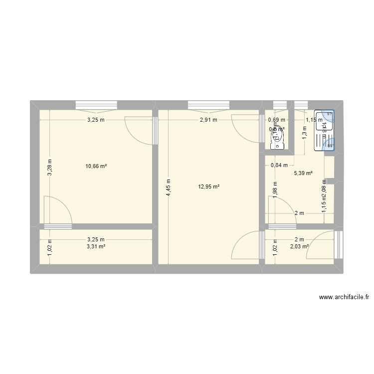 Appartement Zoé V1 Plan intial. Plan de 6 pièces et 35 m2