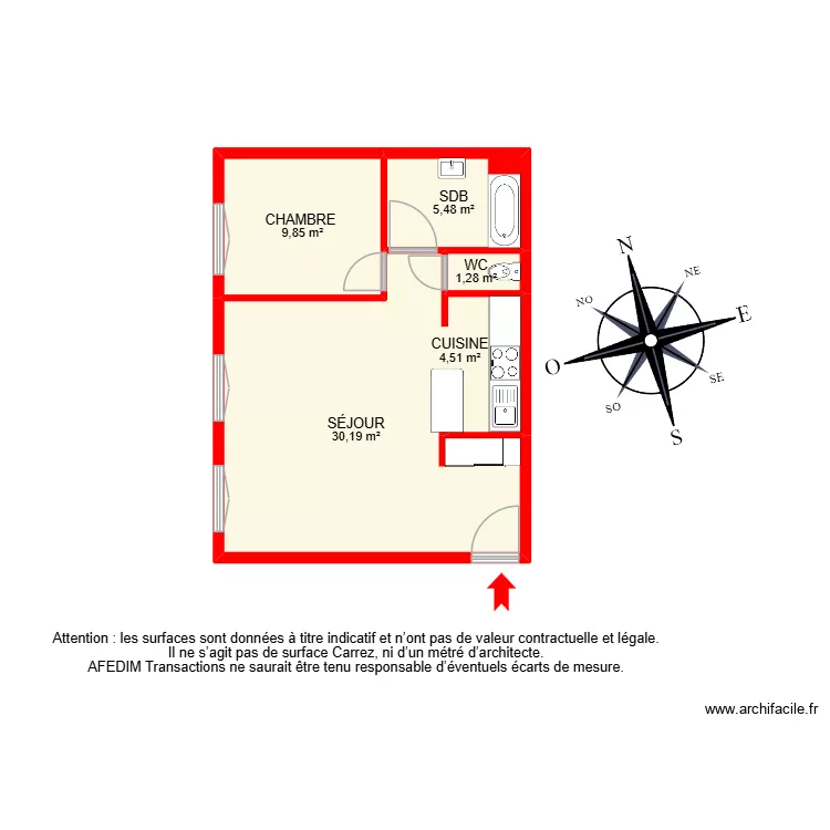 BI 33233. Plan de 6 pièces et 69 m²