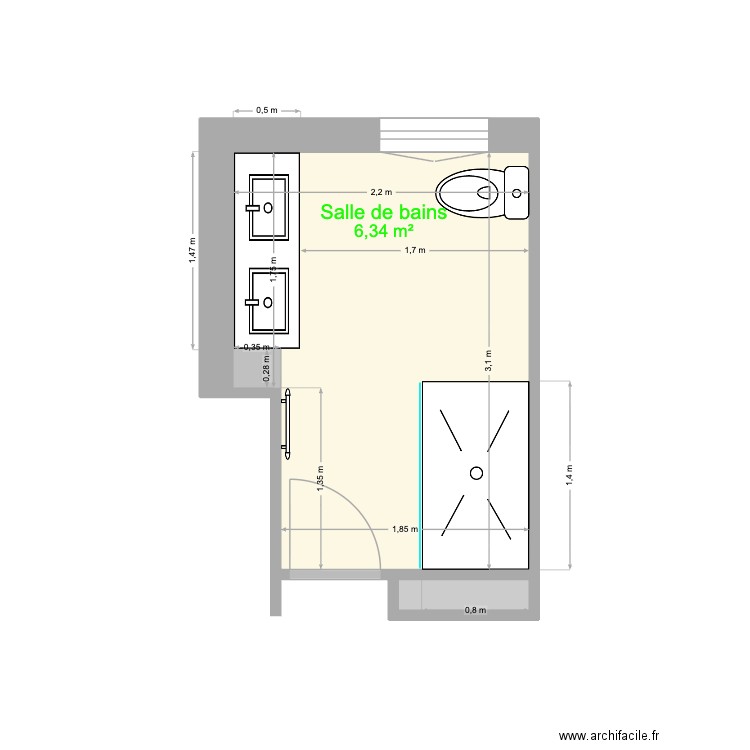 Cedric projet. Plan de 2 pièces et 7 m2