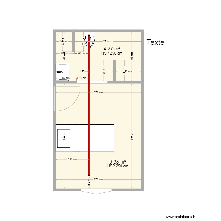 BENESSE RAIL DROIT. Plan de 2 pièces et 14 m2