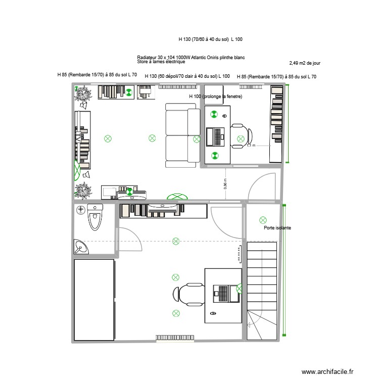 (def) Salon gauche et bureau 3 fenêtres sans porte salon. Plan de 0 pièce et 0 m2
