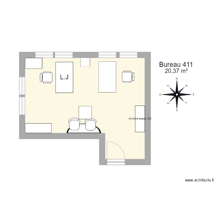 Bureau R 411. Plan de 1 pièce et 20 m2