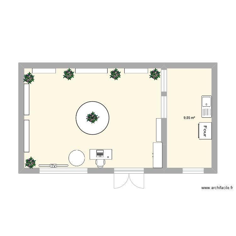 Plan d'unité commerciale ex.2 p.70. Plan de 2 pièces et 40 m2