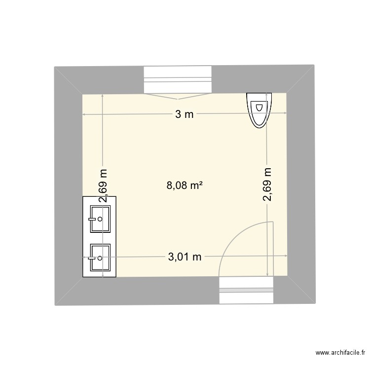 Salle de bain. Plan de 1 pièce et 8 m2