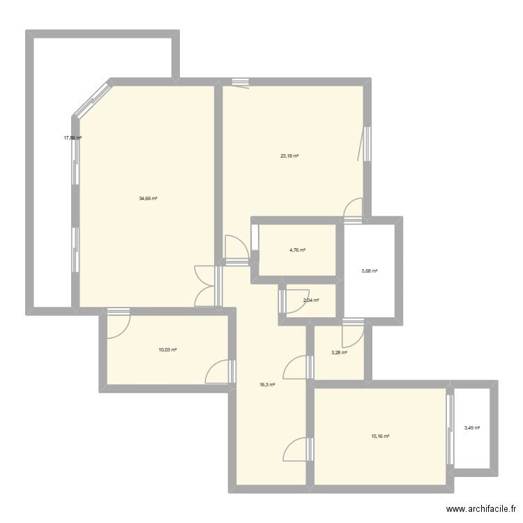 Appartement 7 Arpents. Plan de 5 pièces et 57 m2