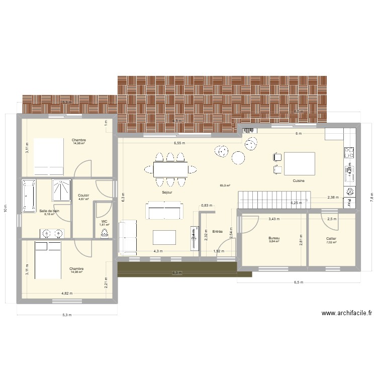 nouveau plan RDC. Plan de 8 pièces et 127 m2