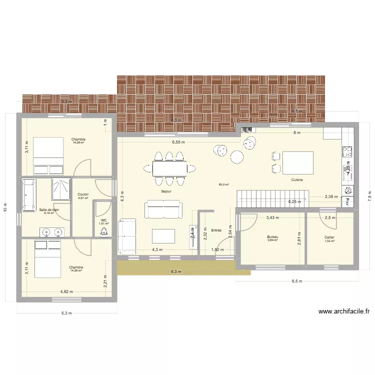 nouveau plan RDC. Plan de 8 pièces et 127 m²