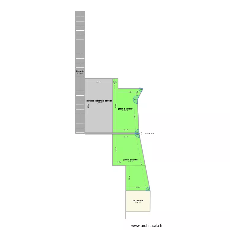 terrasse. Plan de 5  et 46 m²