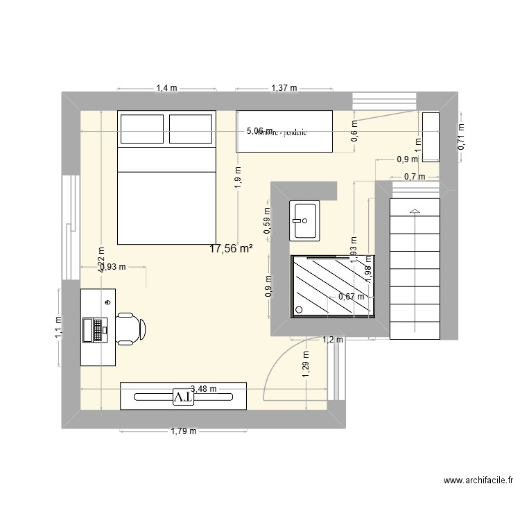 Chambre Nathan After. Plan de 1 pièce et 18 m2