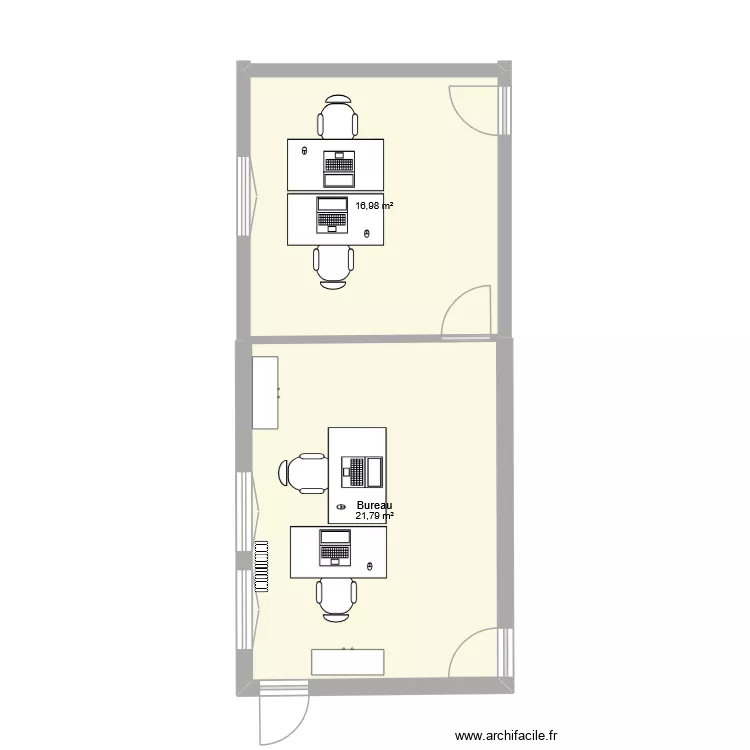Bureau ATU. Plan de 2 Pièces et 39 m²