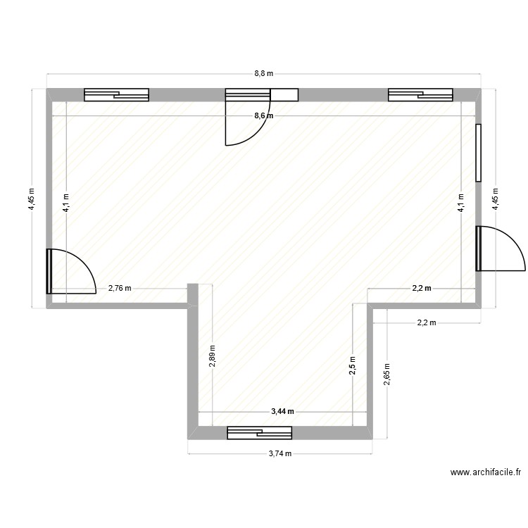 Salle RPE. Plan de 1 pièce et 44 m2