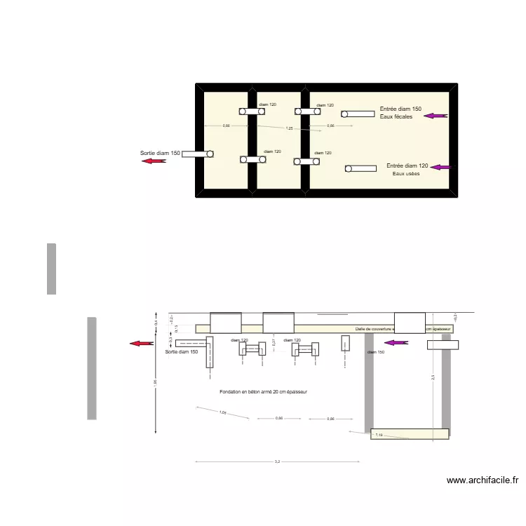 Fosse septique Lagunage. Plan de 