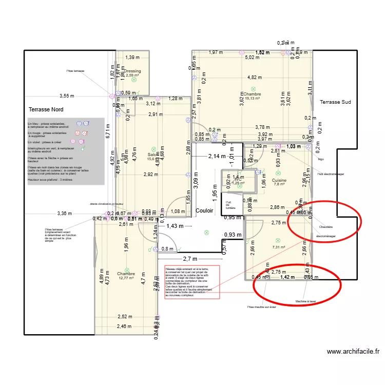 Appart Bellecour plan &eacute;lectricit&eacute; pour artisans v3. Plan de 7  et 66 m²