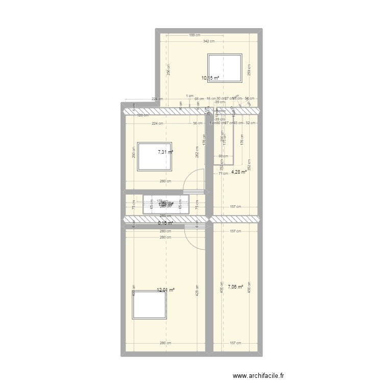 etage 3 Tabac. Plan de 8 pièces et 44 m2