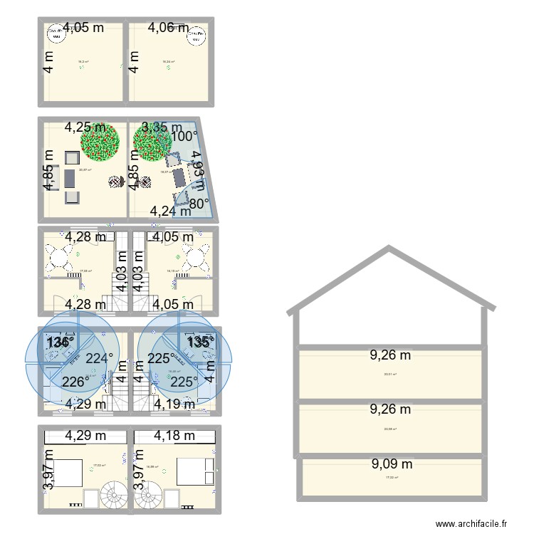 fleury  2 apart. Plan de 14 pièces et 235 m2