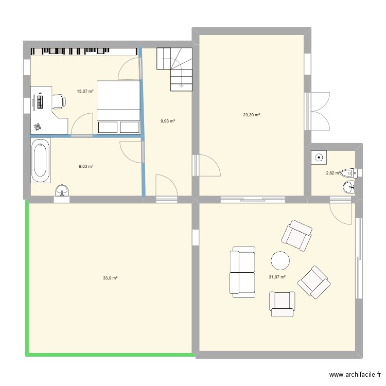 Maison. Plan de 7 pièces et 124 m2