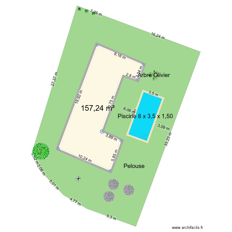 Ma piscine. Plan de 1 pièce et 157 m2