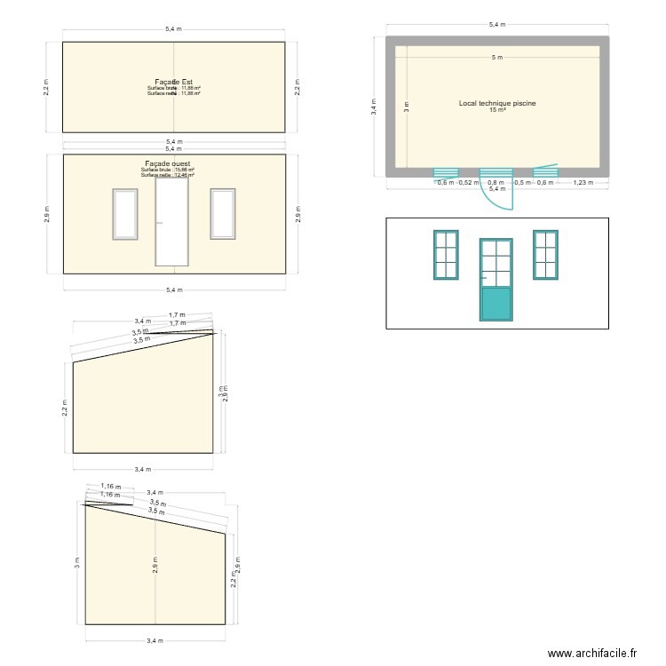 local technique piscine v2. Plan de 1 pièce et 15 m2