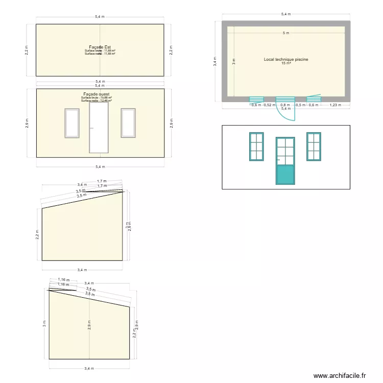 local technique piscine v2. Plan de 1  et 15 m²